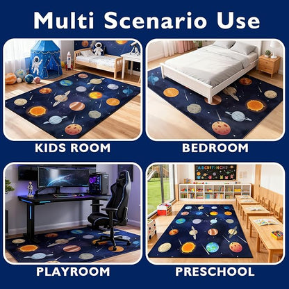 Kids Play Rugs 8'x10' Kids Rugs for playroom, Kid Educational Rug Classroom Rug, Space Planet Rug Space Planet Theme Play Mat for Living Room Dining Room Classroom Decor