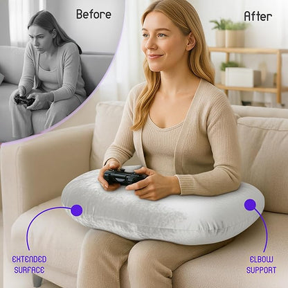 MELLO Lap Pillow for Reading – Memory Foam Gaming Pillow for Lap, Crochet, Crafting, Knitting, Elbow and Arm Support Cushion for Rest in Couch and Bed (Light Gray, Standard)