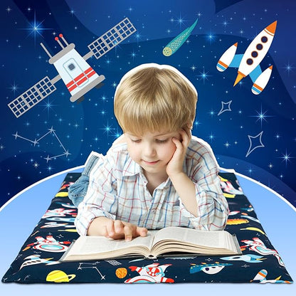 2 Pcs Dinosaurs Nap Mat Cover for Boys Girls Sewn in Flap Design Blue Sleeping Kids Astronauts Nap Mat Covers Soft Microfiber Cot Sheet for Preschool Kindergarten Toddler Daycare