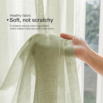 Anmao Natural Linen Curtains for Living Room 84 Inch Length 2 Panels Set, Light Filtering Semi Sheer Window Curtain Drapes for Bedroom with Curtain Rings and Clips, 52 Inch Wide Each Panel, Sage