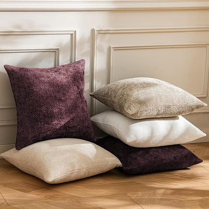 a moment Christmas Wine Red Chenille Throw Pillow Covers 18x18 Inch Pack of 2 Modern Decorative Throw Pillow Covers Farmhouse Cross Covers Home Decor for Sofa Bedroom Living Room