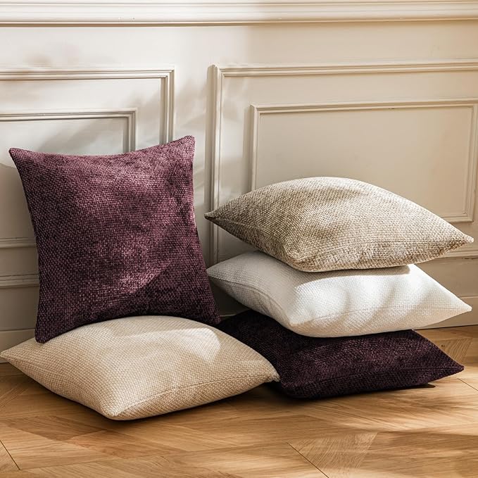 a moment Christmas Wine Red Chenille Throw Pillow Covers 16x16 Inch Pack of 2 Modern Decorative Throw Pillow Covers Farmhouse Cross Covers Home Decor for Sofa Bedroom Living Room
