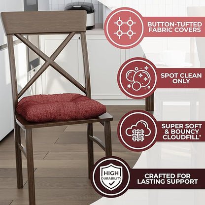 Klear Vu Gripper Overstuffed Universal Non-Slip Dining Chair Cushions for Kitchen Decor or Office Use, U-Shaped Skid-Proof Seat Pad, 17x17 Inches, 2 Count (Pack of 1), Honeycomb Red