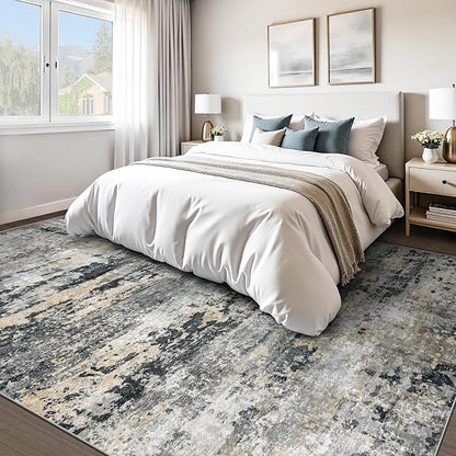 Area Rugs 8x10 for Living Room: Washable Rug Modern Abstract Neutral Soft Non-Slip Low-Pile Indoor Large Carpet for Bedroom Dining Room Playroom Home Office (Black Grey Brown, 8'x10')