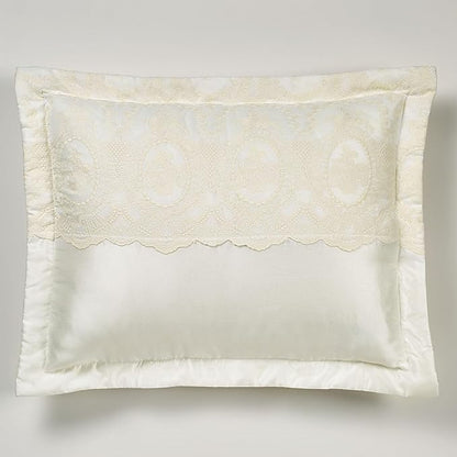 Cameo Lace Luxury Washable Polyester Bedding Set | Vintage Elegant | Pearl | Scroll Leaf Floral Cameo Quilting Embroidered | Set of Three: King Bedspread and Two King Shams