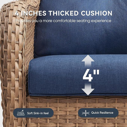 Outdoor Chair Cushions for Patio Furniture - 1 Pack Outside High Back Comfortable Thickened Pillow 22x24 with Zipper Cover for Wicker Rocking Swivel Chairs Loveseat Sofa – Blue/Crescent