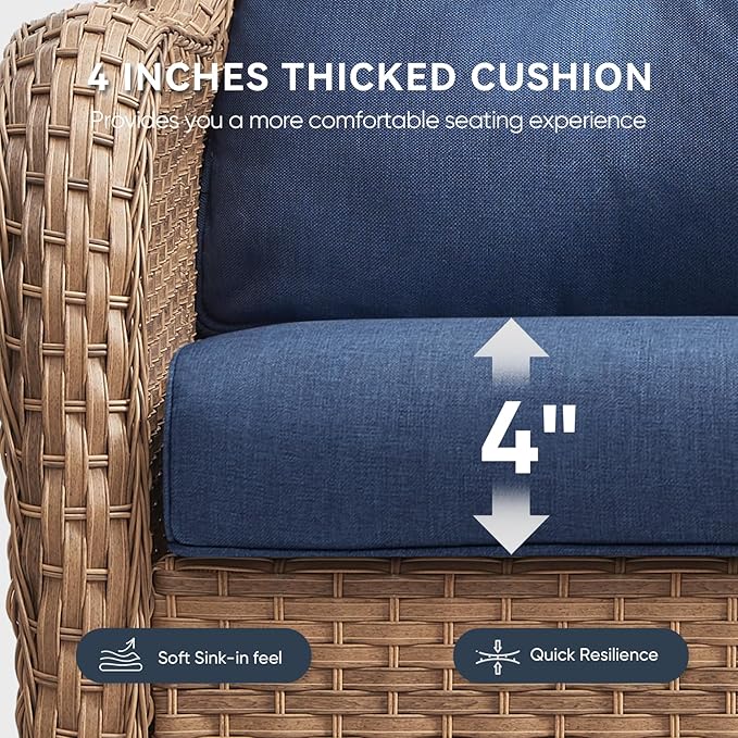 Outdoor Chair Cushions 3 Packs - Outside High Back Comfortable Thickened Pillow 22x24 with Zipper Cover for Patio Rocking Swivel Chairs Loveseat Sofa – Blue/Crescent