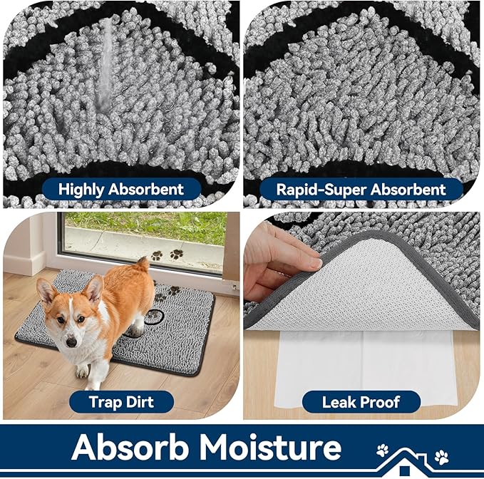 Bcoimo Super Absorbent Dog Door Mat, 30"*20" Anti Slip Mat for Muddy Paws, Pet Rugs for Dirty Paws Washable That Absorbs Moisture and Dirt, for Dog Cage and Pet Resting Carpet