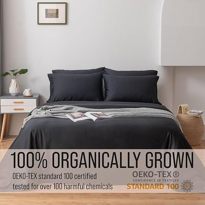 Bella Coterie 6 Piece Luxury Bamboo Viscose California King Size Sheet Set | 100% Organically Grown | Cooling for Hot Sleepers | 18" Deep Pocket | Soft & Hypoallergenic | 4 Pillowcases [Black]