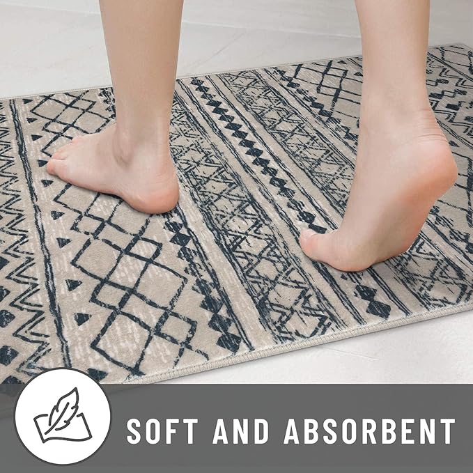 KUTA Boho Runners for Hallways 2x8 Light Brown Black Moroccan Washable Runner Rug Non-Slip Vintage Kitchen Rugs Ultra Soft Distressed Geometric Floor Carpet for Bedroom Laundry Living Room