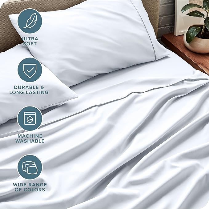 Bare Home Full Sheet Set - Luxury 1800 Ultra-Soft Microfiber Full Bed Sheets - Double Brushed - Deep Pockets - Easy Fit - 4 Piece Set - Bedding Sheets & Pillowcases (Full, White)
