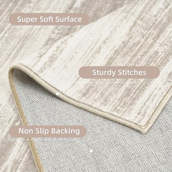 PADOOR Modern Abstract Runner Rug - 2.6x8 Washable Hallway Rugs, Ultra Soft Non-Slip Low Pile Floor Rugs for Hallway Entryway Kitchen Bedroom Bedside Laundry Room Brown