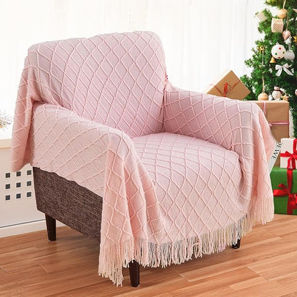 inhand ChristmasThrow Blankets for Couch, Gifts for Women Cozy Home Decor Knit Blanket, Pink Lightweight Decorative Blankets and Throws, Farmhouse Warm Woven Blanket for Men and Women, 50"x60"