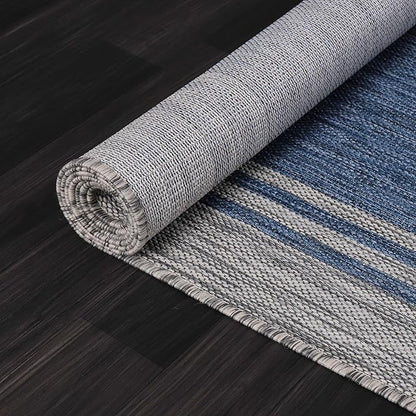 Bordered Outdoor Rug 8x10 Washable Outside Carpet for Indoor Patio Porch Waterproof Easy Cleaning Non Shedding Area Rugs Navy 8 x 10