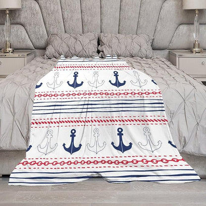 Anchor Blanket Vintage Navy Blue Red Stripe Nautical Anchor Abstract Art Printed Soft Cozy Lightweight Throw Blanket for Kids Girls Boys Women Bedroom Living Room Dorm Chair Sofa Travel 50x60in