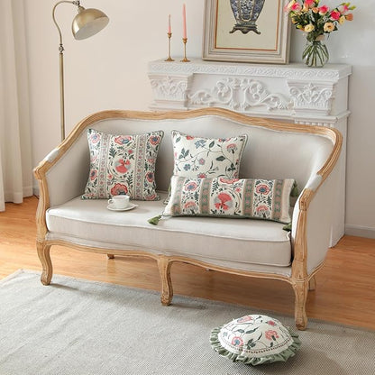 ISAENNE Design Lumbar Retro Elegance Linen Throw Pillow Covers 12"x28" Pack of 2, Green Pink Floral Pattern Cushion Covers Rectangle Decor Pillowcases for Bed,Living Room,Outdoor,Car