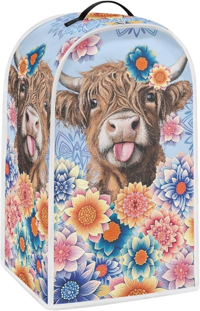 Talayituse Boho Mandala Highland Cattle Print Blender Dust Cover with Handle, Stand Mixer or Coffee Maker Appliance Covers Anti Fingerprint Dust Proof Stain Resistant Blender Cover for Home Kitchen