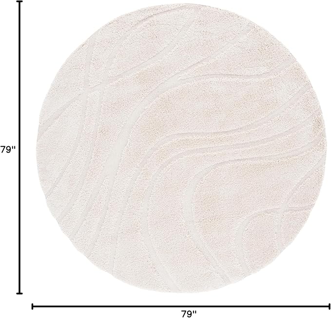 SAFAVIEH Florida Shag Collection Area Rug - 6'7" Round, Creme & Creme, Non-Shedding & Easy Care, 1.2-inch Thick Ideal for High Traffic Areas in Living Room, Bedroom (SG471-1111)