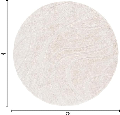 SAFAVIEH Florida Shag Collection Area Rug - 6'7" Round, Creme & Creme, Non-Shedding & Easy Care, 1.2-inch Thick Ideal for High Traffic Areas in Living Room, Bedroom (SG471-1111)