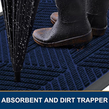Smiry Front Door Mat Outside Entrance, Heavy Duty Sturdy Natural Rubber Doormat, Trap Dirt and Moisture, Easy Clean Low Profile Mats for Indoor Outdoor Entry, Irregular Triangle (36x24, Royal Blue)