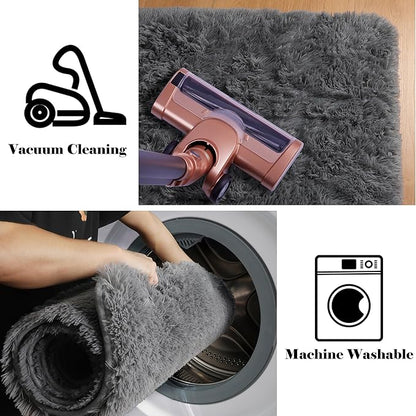ONASAR Grey 3x5 Rugs for Bedroom, Fluffy Washable Gray Bedside Area Rug, Ultra Soft Shaggy Fuzzy Plush Small Floor Carpets for Living Room College Dorm Teen Kids Boys Home Decor Aesthetic