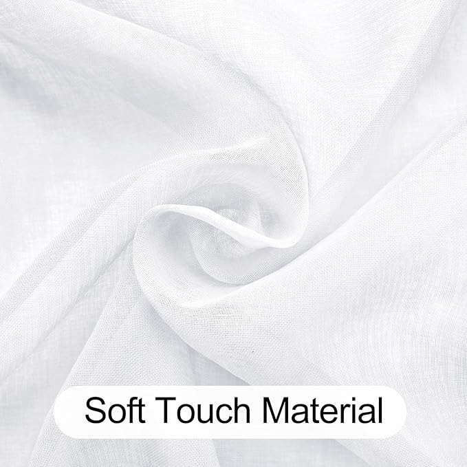 XWZO Faux Linen Sheer Curtains for Living Room, Light Filtering Privacy Solid Voile Textured Grommet Window Drapes with Tiebacks for Bedroom/Large Windows, White, W52 x L120, Set of 2 Panels