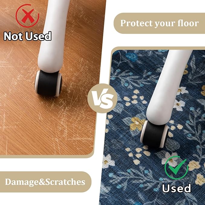 chakme Office Chair Mat for Hardwood Floor, 60"x45" Easy Glide Computer Desk Mat Protector for Rolling Chair Under Desk Rug Nonslip Backing, Machine Wash, (Floral)