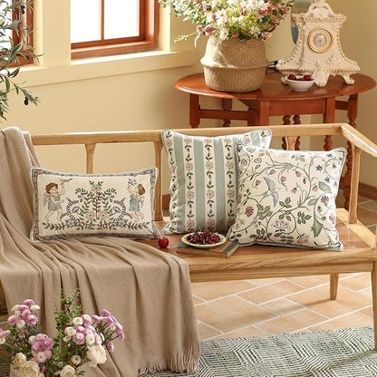 Rectangle Throw Pillow Covers Pack of 2,Green Cozy Velvet Farmhouse with Angles and Floral Pattern Pillowcases,Decor Lumbar Pillows Cushion Covers for Couch Sofa Bed Car Chair,12"x20"