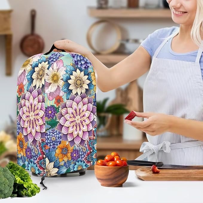 Bohe Flower Print Blender Covers for Kitchen Food Processor Cover with Durable Handle, Dust Covers for Kitchen Appliances Stand Mixer or Coffee Maker Appliance Cover