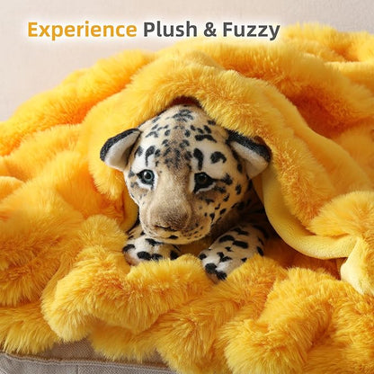 Smoofy Faux Fur Throw Blanket for Couch – Mustard Yellow Fluffy Cozy Rabbit Fleece, Plush Soft Bubble Blanket for Sofa & Bed, for Mom, Warm Fuzzy Home Room Decor Throw 60" x 80"