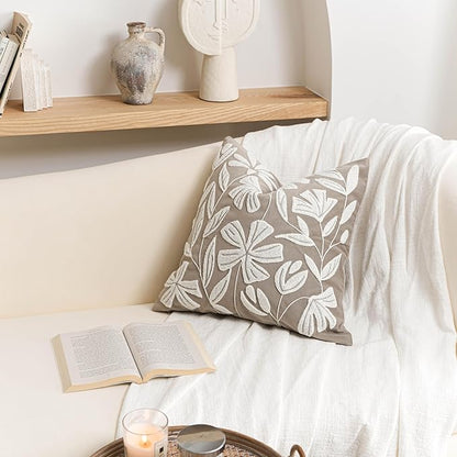 BlissBlush Taupe Velvet Decorative Throw Pillow Cover 20X20, Neutral Brown Flower Tufted Soft Farmhouse Textured Pillowcase, Accent Pillowcase for Couch Sofa Bed Living Room