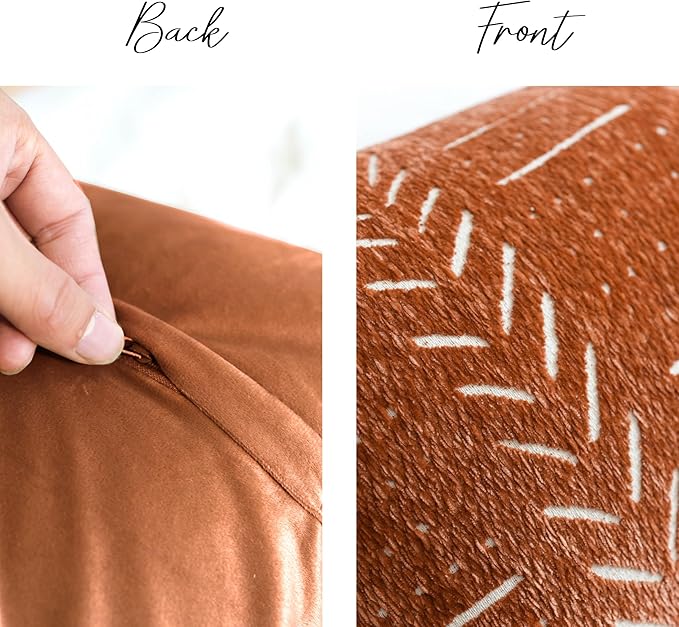 BlissBlush Fall Brick Red Decorative Lumbar Throw Pillow Covers 12X20, Set of 2, Rust Boho Farmhouse Cushion Cover, Soft Accent Pillowcase for Couch Sofa Bed Living Room Home Décor