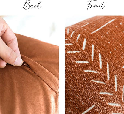 BlissBlush Fall Brick Red Decorative Lumbar Throw Pillow Covers 12X20, Set of 2, Rust Boho Farmhouse Cushion Cover, Soft Accent Pillowcase for Couch Sofa Bed Living Room Home Décor