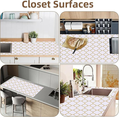 Shelf Drawer Liners for Kitchen Cabinets 11.8 x 236.2 Inches Non Adhesive Drawer Liner Thickened Refrigerator Liner Gold Quatrefoil Strong Non-Slip Paper for Tool Box with Knife and Tape Measure
