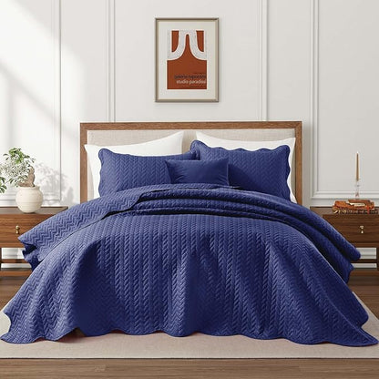IR Imperial Rooms 8 Pack Quilt King Size Bedding (106" x 96") - Bulk Wholesale for Hotels, Guest Bedroom & Airbnbs - Lightweight Microfiber Reversible Embossed Quilts Bedspread (Navy)