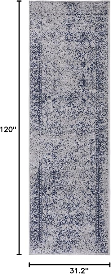 SAFAVIEH Adirondack Collection Runner Rug - 2'6" x 10', Grey & Navy, Distressed Vintage Floral Design, Non-Shedding & Easy to Clean, Ideal for Hallway, Foyer, Entryway, Bedroom (ADR109P)