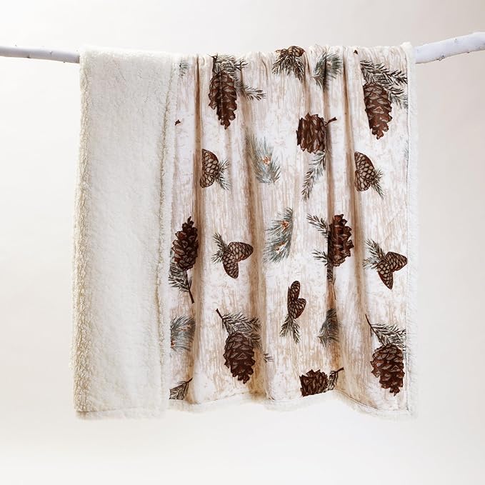 CARSTENS, INC. Ultra Premium Super Soft Plush Sherpa Fleece Oversized Throw Blanket 54" x 68", Pinecone