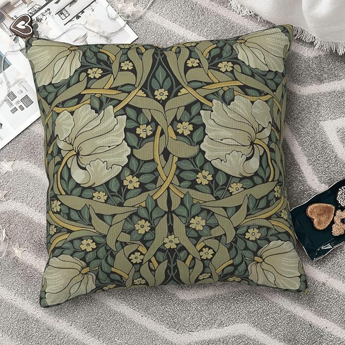 William Morris Green Vintage Floral Pimpernel Design 18x18 inches Throw Pillow Covers Square Pillowcases Decor for Bed Couch Sofa Living Room Cushion Covers