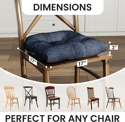 Klear Vu Gripper Overstuffed Universal Non-Slip Dining Chair Cushions for Kitchen Decor or Office Use, U-Shaped Skid-Proof Seat Pad, 17x17 Inches, 2 Count (Pack of 1), Honeycomb Navy
