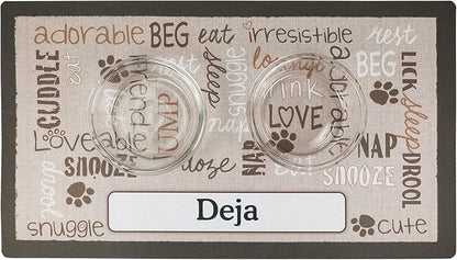 Drymate Personalized Pet Bowl Placemat, Custom Dog & Cat Food Feeding Mat - Absorbent Fabric, Waterproof Backing - Machine Washable/Durable (USA Made) (16" x 28") (Linen Tan)