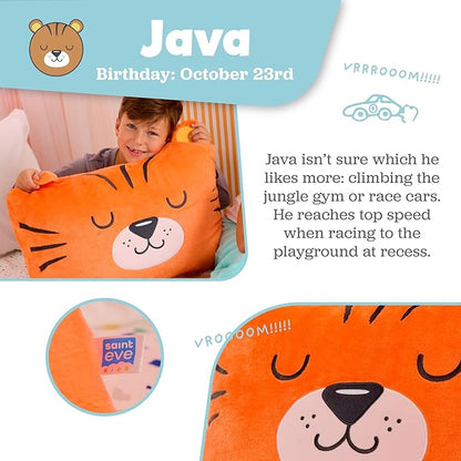 Saint Eve Kids Pillow Pals Fuzzy Pillow Case, Cute Animal Friends Soft Pillow Cover for Kids Beds and Nap Time - Java The Tiger