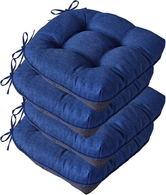 Chair Cushions for Dining Chairs, Seat Cushions for Kitchen Chairs, Indoor Seat Cushions with Ties, Tufted Foam Chair Pads, Non Slip Chair Cushions Set of 4, 15.5" x 15.5" x 4", Navy Blue
