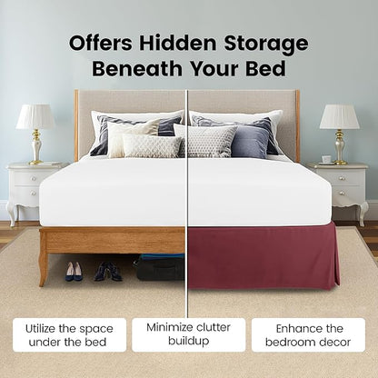 Utopia Bedding Twin Bed Skirt - Soft Quadruple Pleated Ruffle - Easy Fit with 15 Inch Tailored Drop - Hotel Quality, Shrinkage and Fade Resistant (Twin, Burgundy)