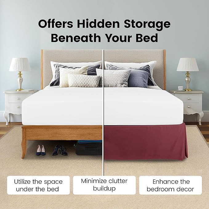 Utopia Bedding Queen Bed Skirt - Soft Quadruple Pleated Ruffle - Easy Fit with 16 Inch Tailored Drop - Hotel Quality, Shrinkage and Fade Resistant (Queen, Burgundy)