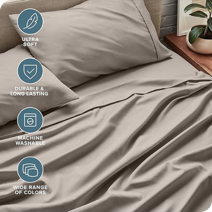 Bare Home Twin Sheet Set - 1800 Ultra-Soft Microfiber Twin Bed Sheets - Double Brushed - Deep Pockets - Easy Fit - Extra Soft - 3 Piece Set - Bedding Sheets & Pillowcases (Twin, Khaki)