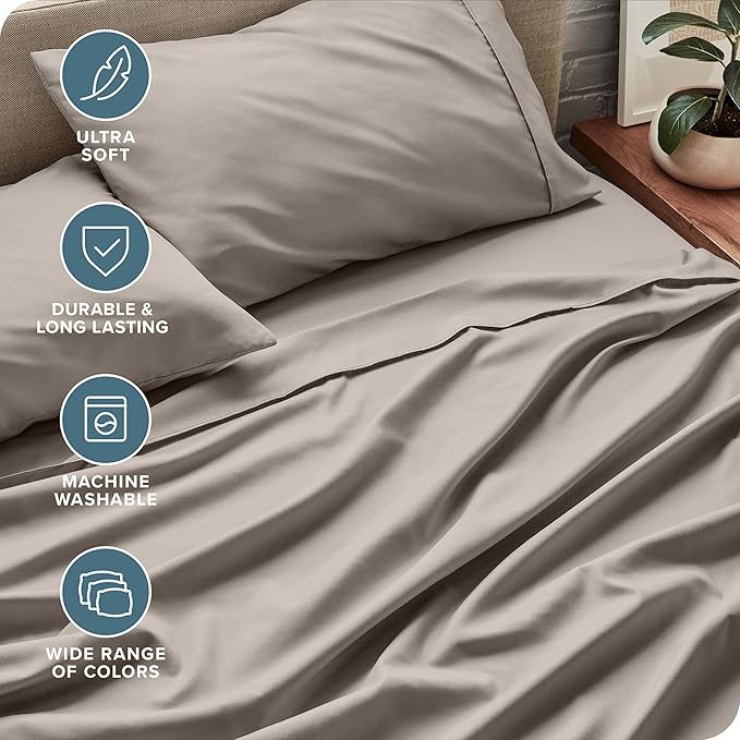Bare Home Ultra-Soft King Sheet Set - Luxury 1800 - Hydro-Brushed - Deep Pockets - Easy Fit - 4 Piece Set - Bedding Sheets & Pillowcases (King, Khaki)