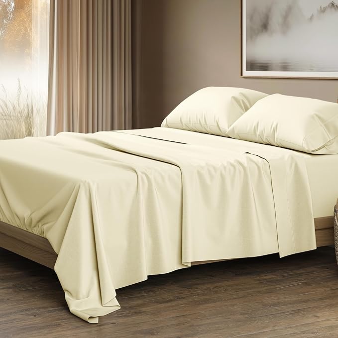THREAD SPREAD 100% Egyptian Cotton King Size Sheets Set - Luxury 1500 Thread Count Egyptian Cotton Sheets King Size, 17" Deep Pocket, Soft, Cooling Sateen Weave Hotel Quality Bedding Set - Ivory
