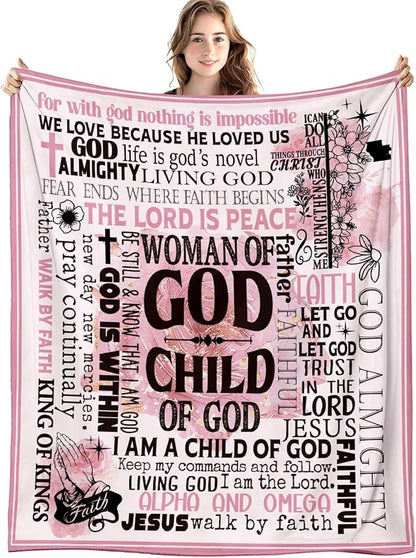 Pink Christian Blanket, Bible Verse Throw Blankets for Girly Room Bedroom Dorm Couch Bed Decor, Religious Scripture Blanket, Christian Gifts for Women Faith Girls, 50x60 Inch