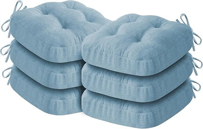 Chair Cushions for Dining Chairs, Dining Chair Cushions, Tufted Indoor Chair Pads with Ties & Non Slip Backing, Seat Cushions for Kitchen Chairs 16.5” x 16.5” x 3.5”, Set of 6, Light Blue