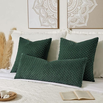 Kevin Textile 20x54 Inch Long Body Lumbar 1 Pack Boho Decorative Throw Pillow Cover Soft Striped Corduroy Rectangle Cushion Case Farmhouse Accent for Living Room Couch Sofa Bed, Army Green